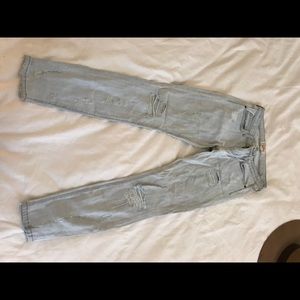 Distressed light wash jeans